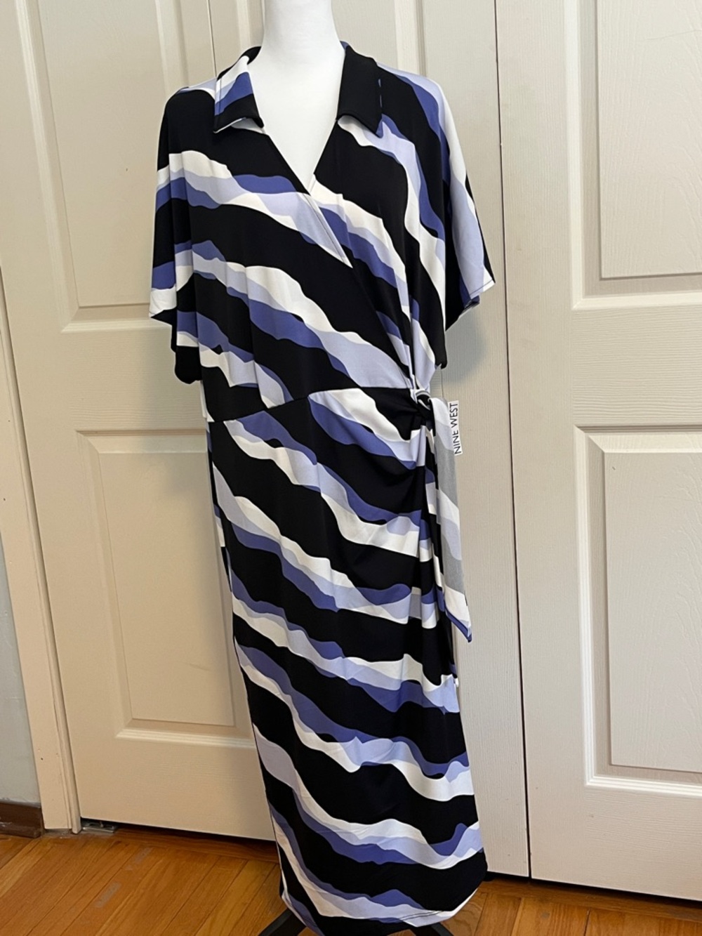 Nine West Black, Lavender & White Striped Wrap Dress, size 2x